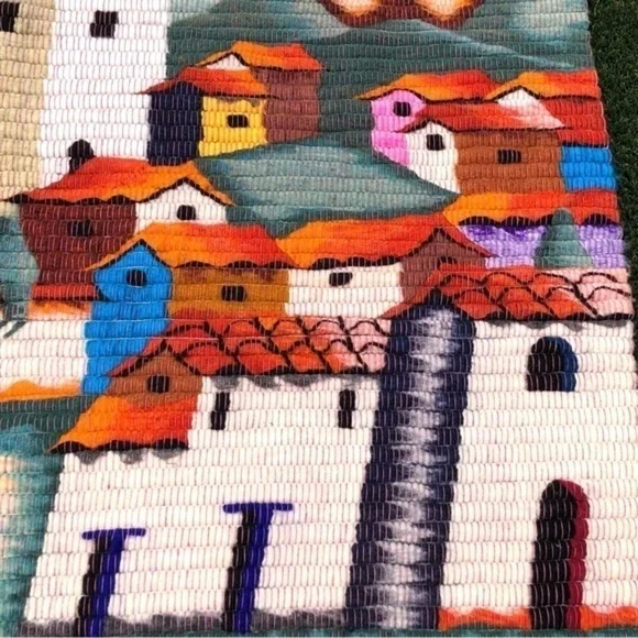 Peruvian folk art wool tapestry wool rug